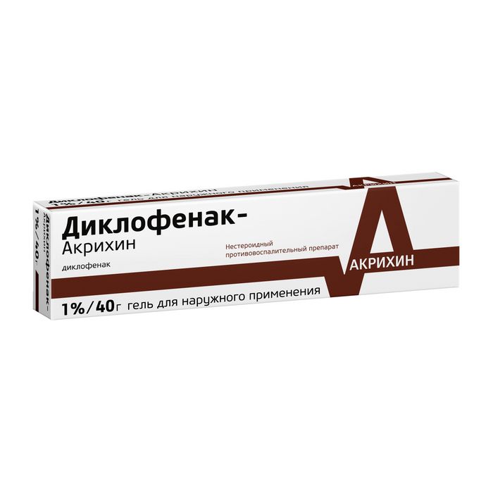 Диклофенак-Акрихин, 1%, гель для наружного применения, 40 г, 1 шт.