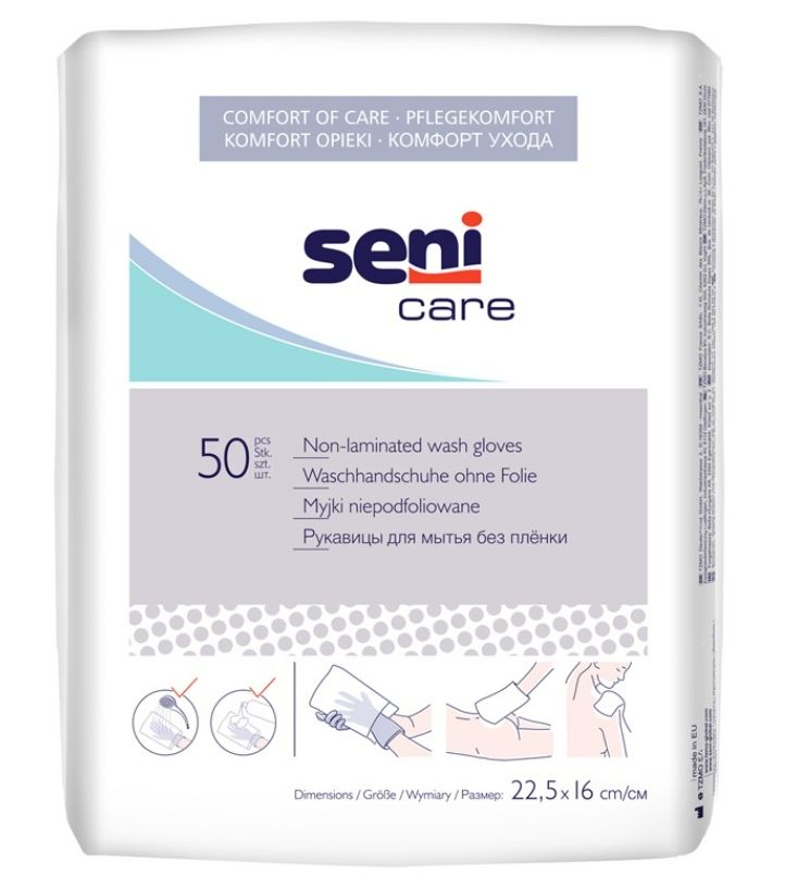 фото упаковки Seni Care Рукавицы для мытья без водонепроницаемой пленки