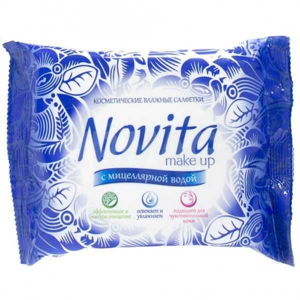 фото упаковки Салфетки для снятия макияжа Novita Мake-up с мицеллярной водой
