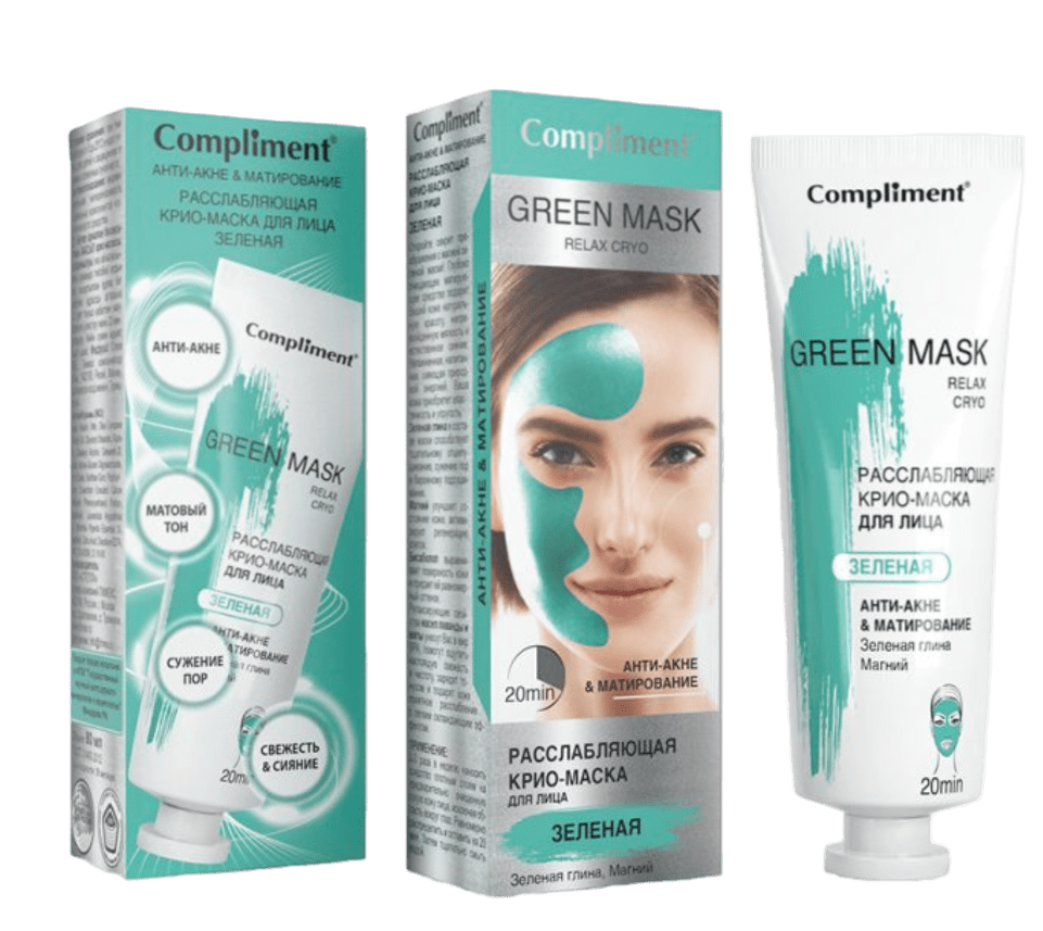 Compliment Green mask Расслабляющая крио-маска для лица, маска для лица,  Анти-акне и Матирование, 80 мл, 1 шт. купить по выгодной цене в Нижнем  Новгороде, заказать с доставкой в аптеку, инструкция по применению,