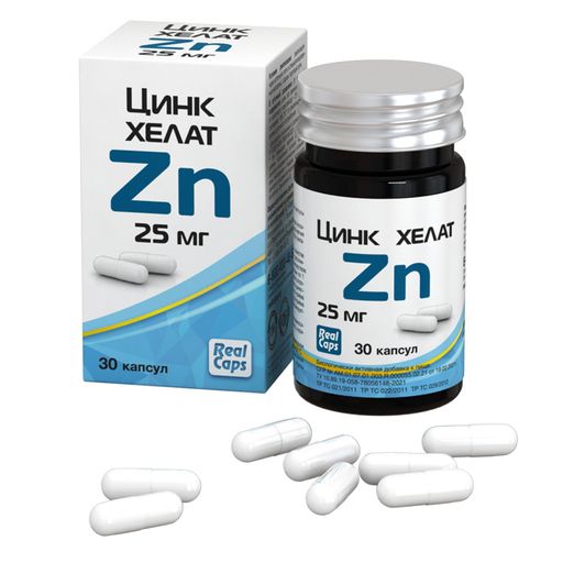 Цинк хелат Zn, 25 мг, 326 мг, капсулы, 30 шт. цена