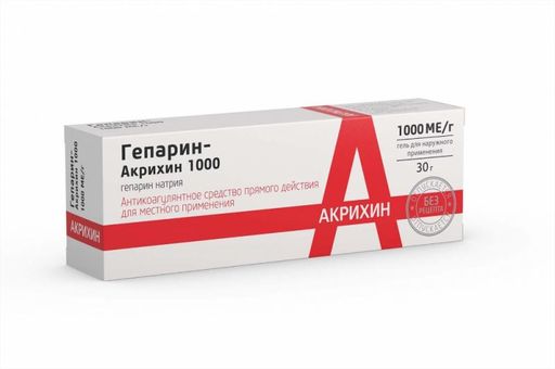Гепарин-Акрихин 1000, 1000 МЕ/г, гель для наружного применения, 30 г, 1 шт. цена