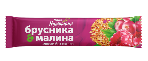 Доктор Нутришин Батончик мюсли без сахара, со вкусом малина-брусника, 30 г, 1 шт.