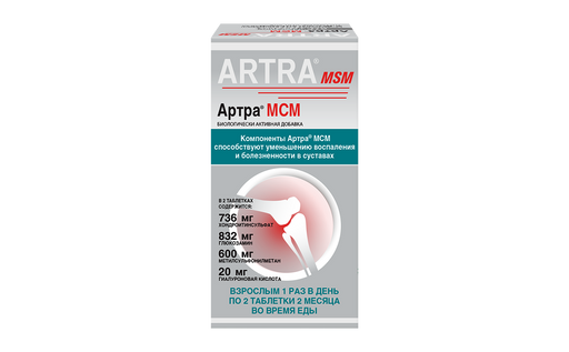 Артра МСМ, 1690 мг, таблетки, покрытые пленочной оболочкой, 60 шт. цена