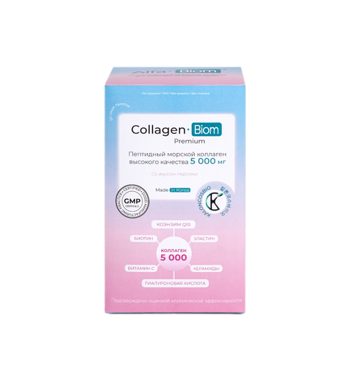 Пептидный морской коллаген Collagen-Biom Premium, порошок, со вкусом персика, 6 г, 30 шт.