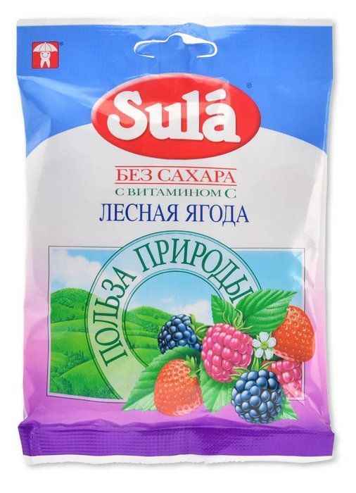 Sula карамель леденцовая без сахара, с ароматом лесных ягод, 60 г, 1 шт. цена
