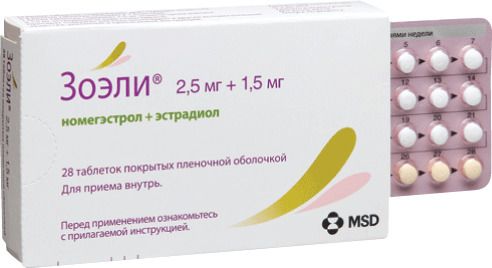 Зоэли, 2.5 мг+1.5 мг, набор таблеток, таблетки, покрытые пленочной оболочкой, 28 шт. цена