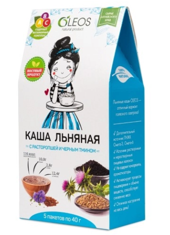 Oleos Каша льняная с расторопшей и черным тмином, каша, 40 г, 5 шт.