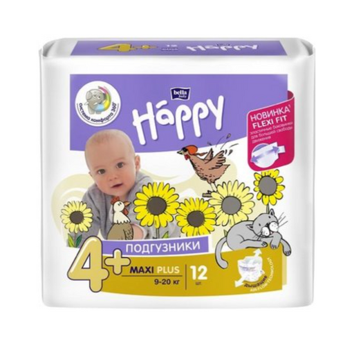 Bella Baby Happy maxi plus Подгузники детские, р. 4, 9-20 кг, 12 шт.