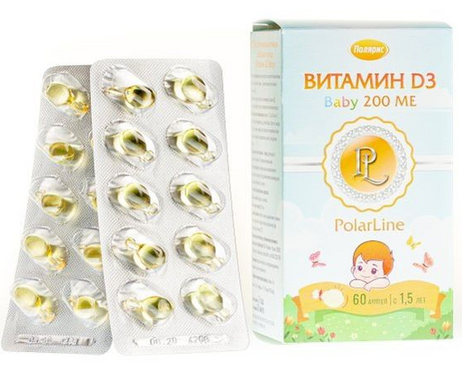 PolarLine Витамин Д3 Baby, 200 МЕ, жидкость, для детей с 1,5 лет, 0.55 мл, 60 шт.