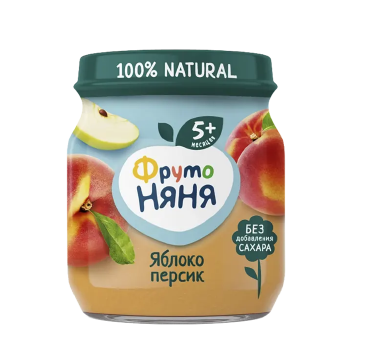 Фрутоняня пюре Яблоко Персик, пюре, без сахара, 100 г, 1 шт.