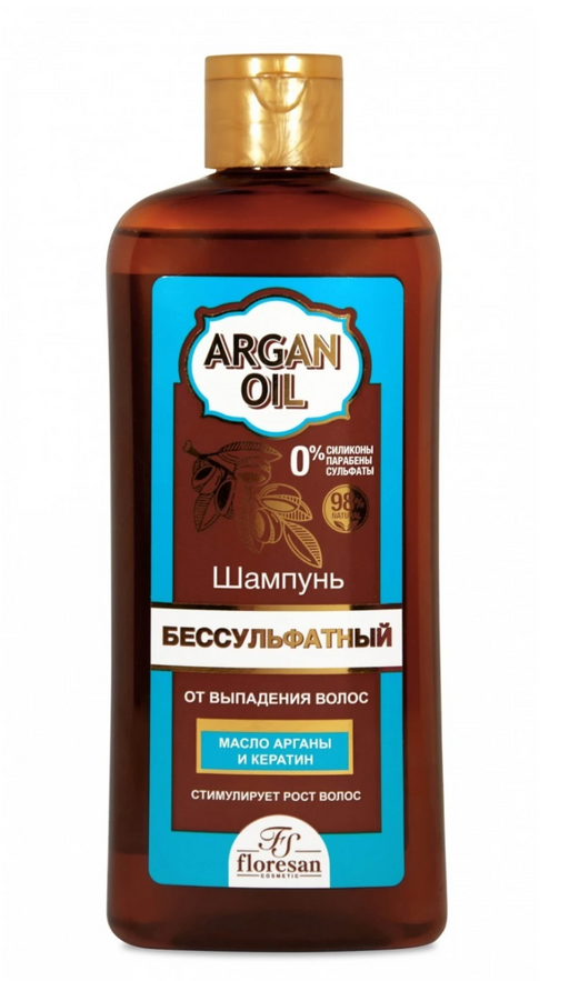 Floresan Argan Oil Шампунь бессульфатный против выпадения волос, арт.Ф-721, шампунь, Масло арганы и кератин, 400 мл, 1 шт.
