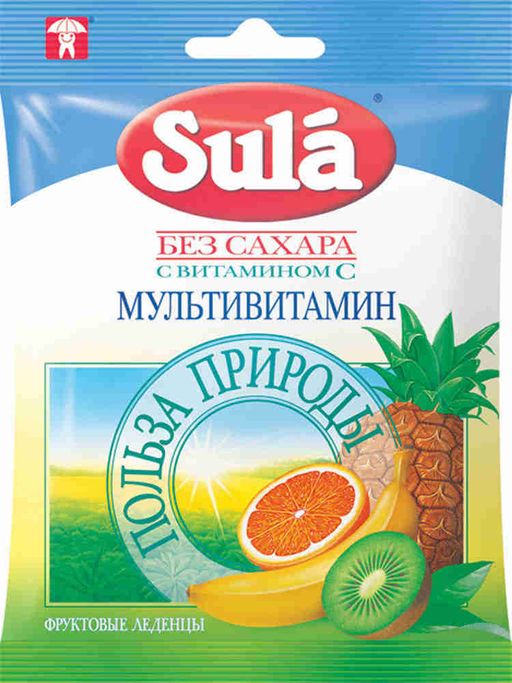 Sula карамель леденцовая без сахара, мультивитаминные, 60 г, 1 шт. цена