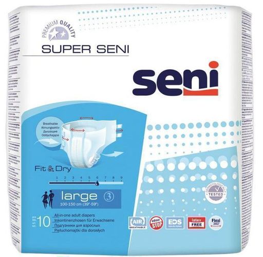 Seni Super Подгузники для взрослых, Large L (3), 100-150 см, 10 шт. цена