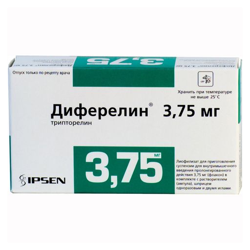 Диферелин, 3.75 мг, лиофилизат для приготовления суспензии для внутримышечного введения пролонгированного действия, в комплекте с растворителем, 1 шт. цена