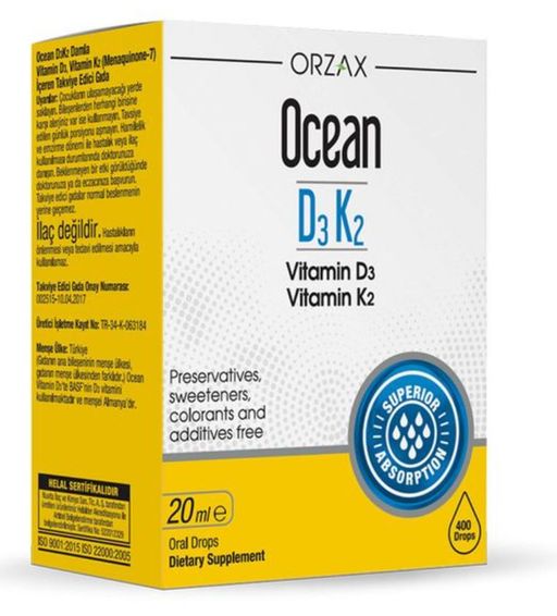Ocean Orzax Витамин D3+К2, жидкость для приема внутрь, 20 мл, 1 шт.