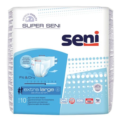 Seni Super Подгузники для взрослых, Extra Large XL (4), 130-170 см, 10 шт. цена